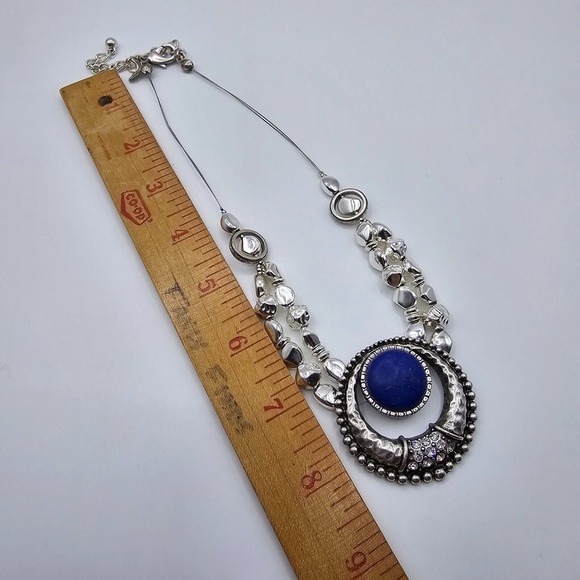Chicos Silver Tone and Blue Statement Necklace Jewelry Celestial Witchy Fairy - Picture 8 of 9